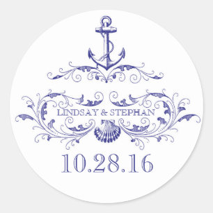 Nautical wedding stickers with anchor