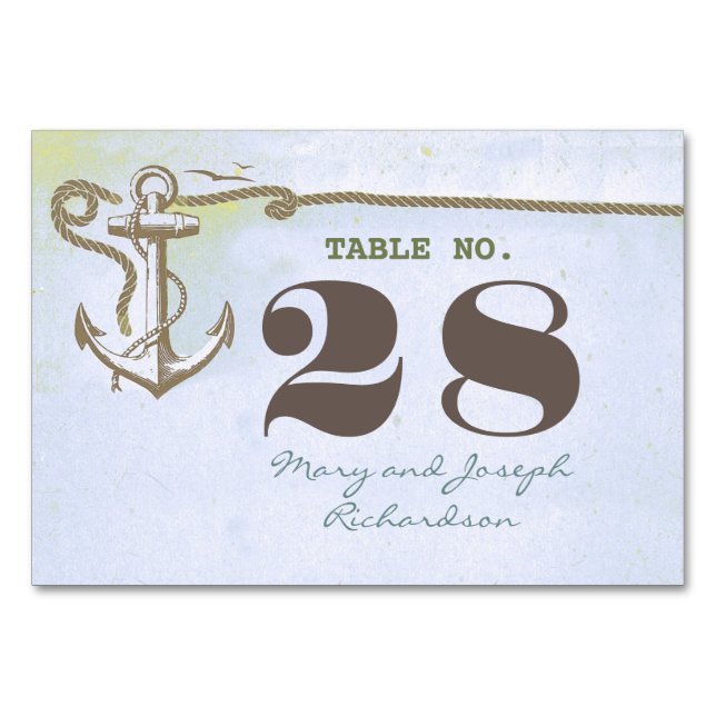 Nautical Wedding Table Number Card (Front)