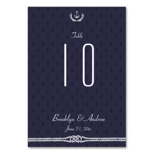 Nautical Wedding Table Numbers Blue Anchors