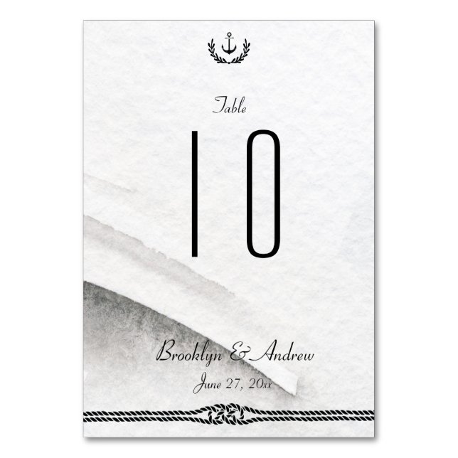 Nautical Wedding Table Numbers Grey And White (Front)