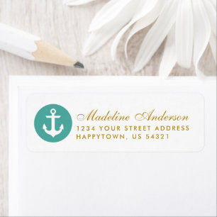 Nautical Wedding Teal Anchor Gold Return Address Return Address Label