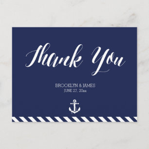 Nautical Wedding Thank You Postcards With Stripes