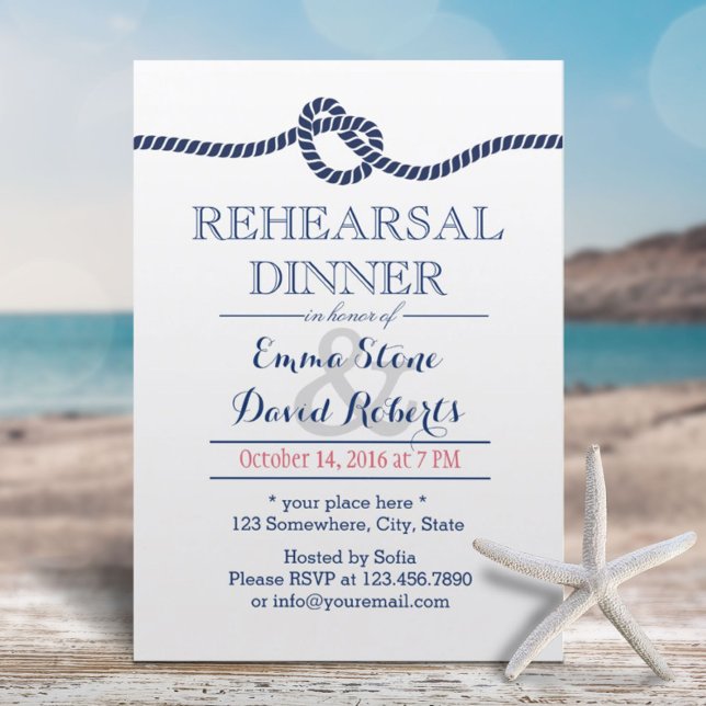 Nautical Wedding Tying the Knot Rehearsal Dinner Invitation (Creator Uploaded)