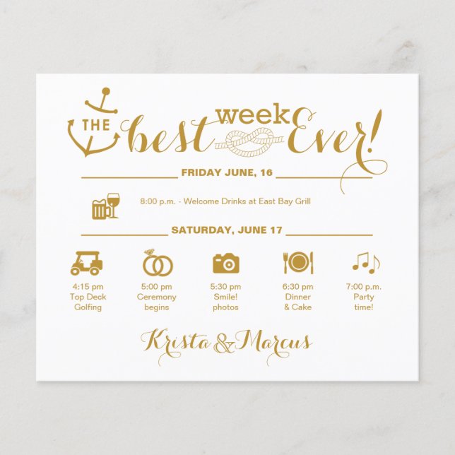 Nautical Wedding Week Itinerary (Front)