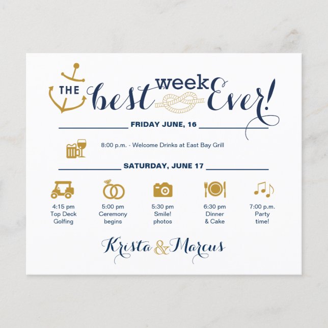 Nautical Wedding Week Itinerary (Front)