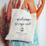 Nautical Wedding Welcome Bag | Anchor<br><div class="desc">Welcome guests to your destination wedding with these chic and modern personalised tote bags. Design features "welcome to [your destination]" in modern navy blue hand lettered brush script,  with space to personalise with your names and wedding date. A small nautical anchor silhouette illustration completes the design.</div>