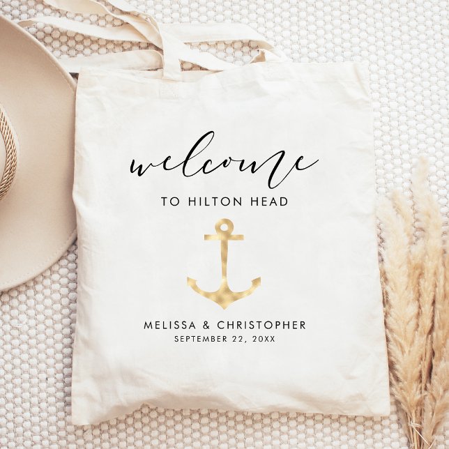 Nautical Wedding Welcome Gold Tote Bag (Creator Uploaded)