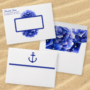 Nautical Wedding White Blue Floral Hydrangea Envelope
