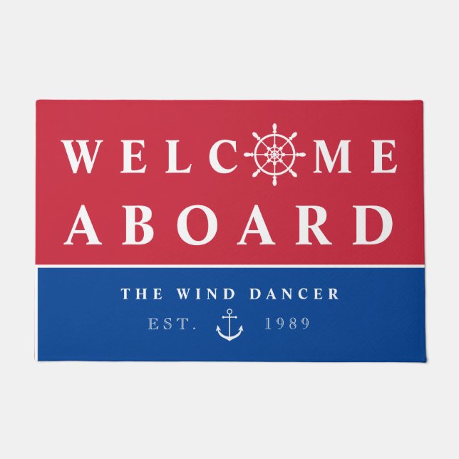Nautical Welcome Aboard Add Name Boat Doormat (Front)
