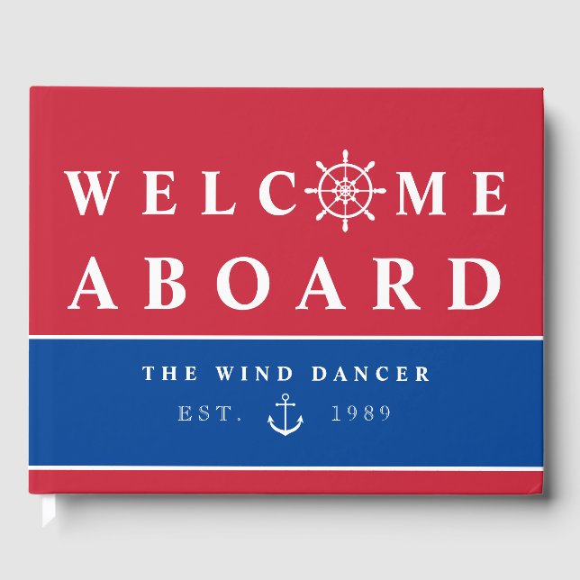 Nautical Welcome Aboard Add Name Boat Guest Book (Front)