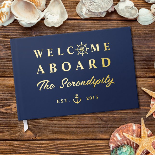 Nautical Welcome Aboard Add Name Boat Guest Book (Creator Uploaded)