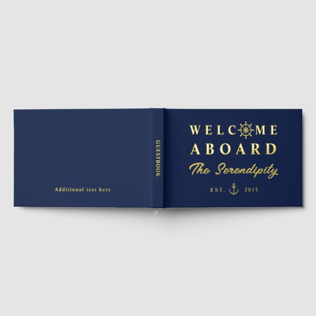 Nautical Welcome Aboard Add Name Boat Guest Book (Full)