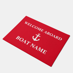 Nautical Welcome Aboard Anchor Red Doormat