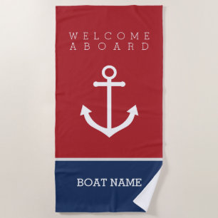 Nautical welcome aboard beach towel with anchor