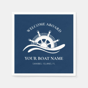 Nautical Welcome Aboard Boat Name Ship Wheel Napkin