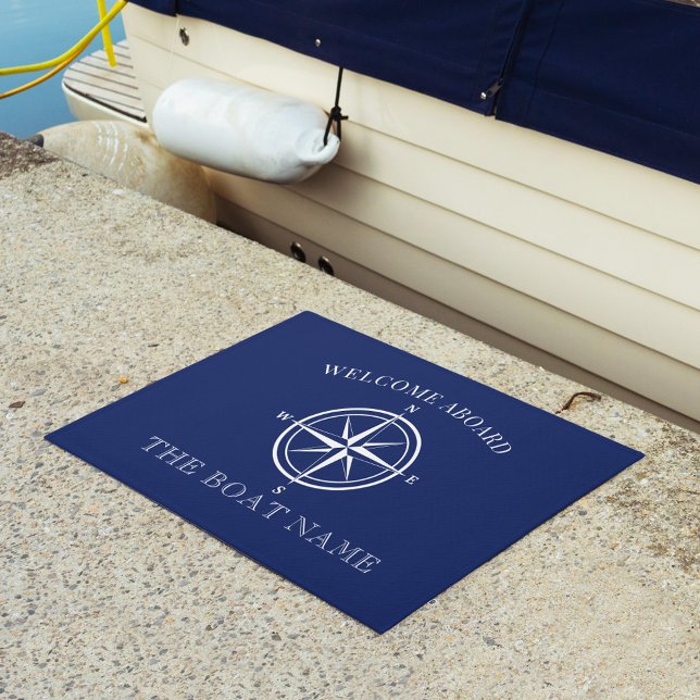 Nautical Welcome Aboard Compass Rose Boat Name Doormat (Creator Uploaded)
