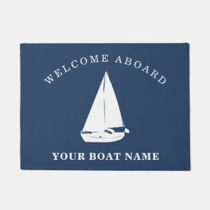 Nautical Welcome Aboard Personalised Boat Name Doormat