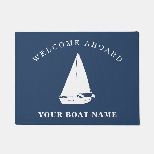 Nautical Welcome Aboard Personalised Boat Name Doormat (Front)