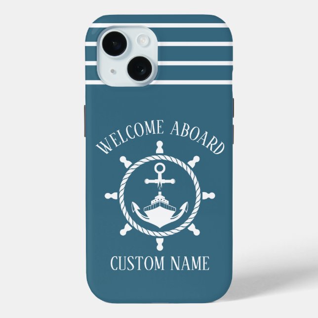 Nautical Welcome captain Boat Anchor Marine Blue Case-Mate iPhone Case (Back)