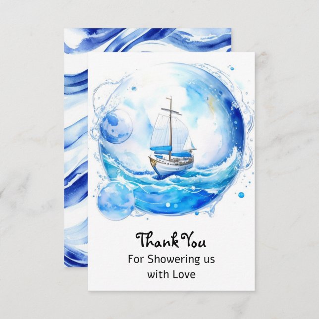 Nautical Welcome Party: Boy Baby Shower Thank You Card (Front/Back)