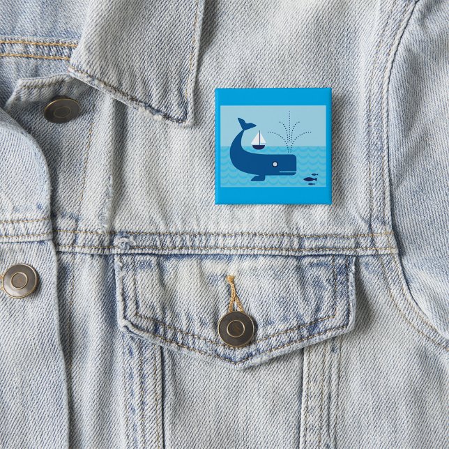 Nautical Whale and Sailboat Ocean Blue Sea 15 Cm Square Badge (Creator Uploaded)