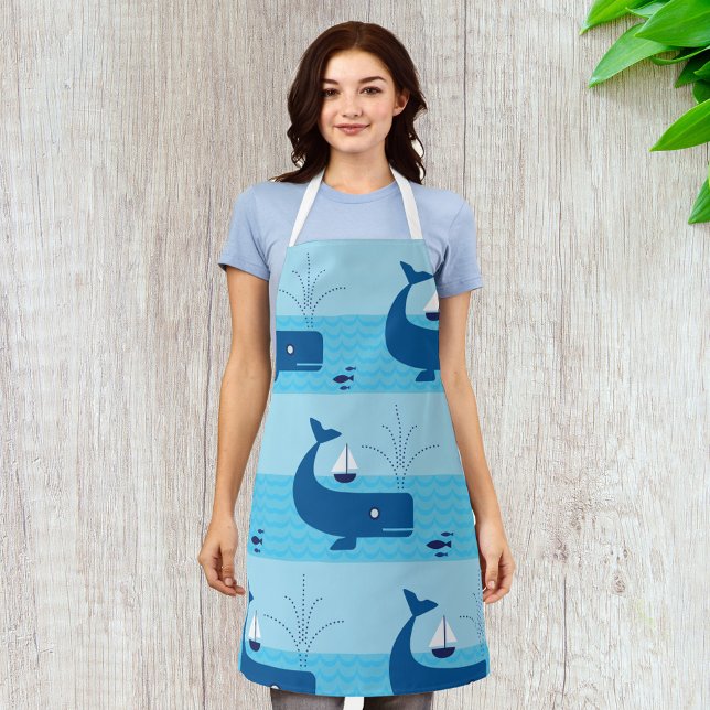 Nautical Whale and Sailboat Ocean Blue Sea Apron (Creator Uploaded)