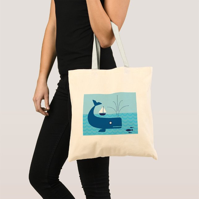 Nautical Whale and Sailboat Ocean Blue Sea Tote Bag (Creator Uploaded)