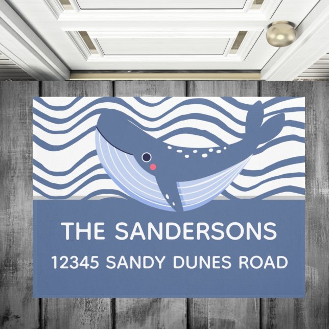 Nautical Whale and waves Grey Blue and White Doormat (Creator Uploaded)