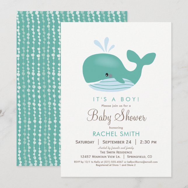 Nautical Whale Baby Shower Invitation (Front/Back)