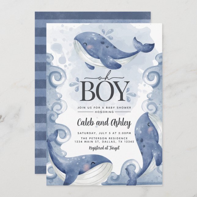 Nautical Whale Baby Shower Invitation (Front/Back)