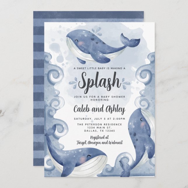 Nautical Whale Baby Shower Invitation Invite (Front/Back)
