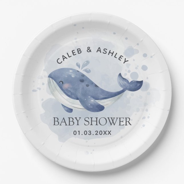Nautical Whale Baby Shower Paper Plate (Front)