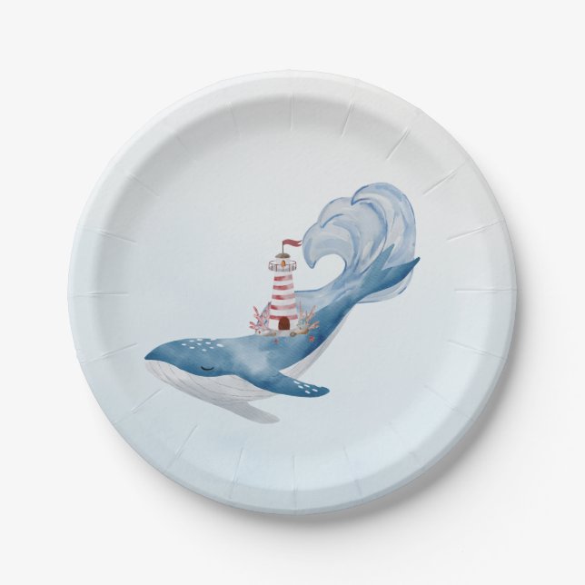 Nautical Whale Baby Shower Paper Plates (Front)