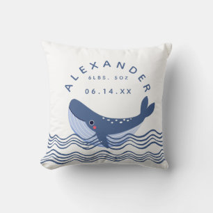 Nautical Whale Blue Date of Birth Weight Cushion