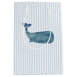 Nautical Whale Blue Stripe Preppy Medium Gift Bag