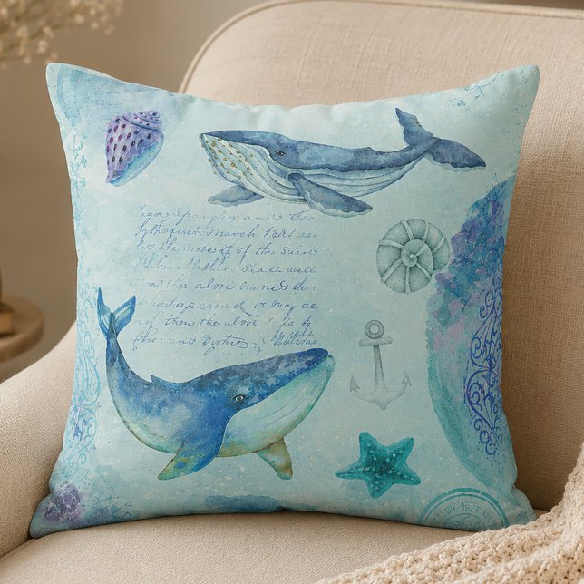 Nautical Whale Cushion (Whale Throw Pillow)