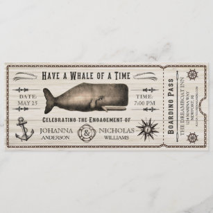 Nautical Whale Engagement Party Ticket Invitation