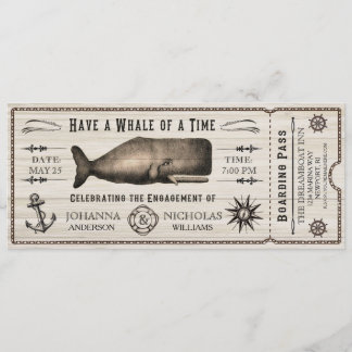 Nautical Whale Engagement Party Ticket Invitation