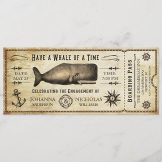 Nautical Whale Engagement Party Ticket Invitation