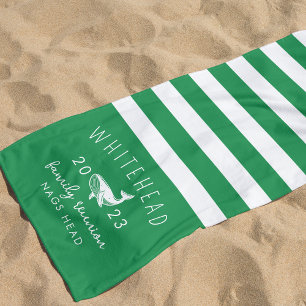 Nautical Whale Green Monogram Beach Towel