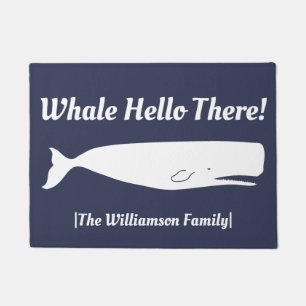 Nautical Whale Hello There Navy - Personalised Doormat