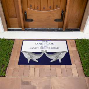Nautical Whale Navy Grey Blue and White Doormat