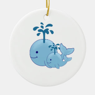 Nautical Whale Ornament, Cute Mum/Baby Whale Ceramic Ornament