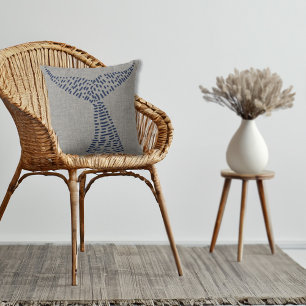 Nautical Whale Tail Line Art Cushion