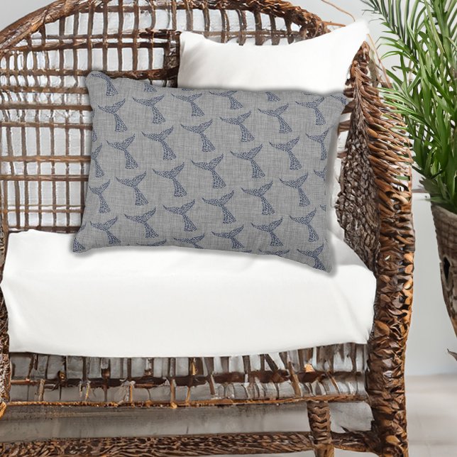 Nautical Whale Tail Line Art Decorative Cushion (Nautical Whale Tail Line Art Accent Pillow)