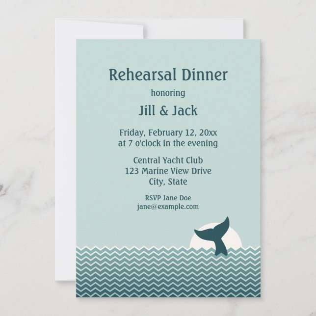 Nautical Whale Tail Rehearsal Dinner Invites (Front)
