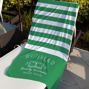 Nautical Whale Tail Stripe Kelly Green Monogram Beach Towel