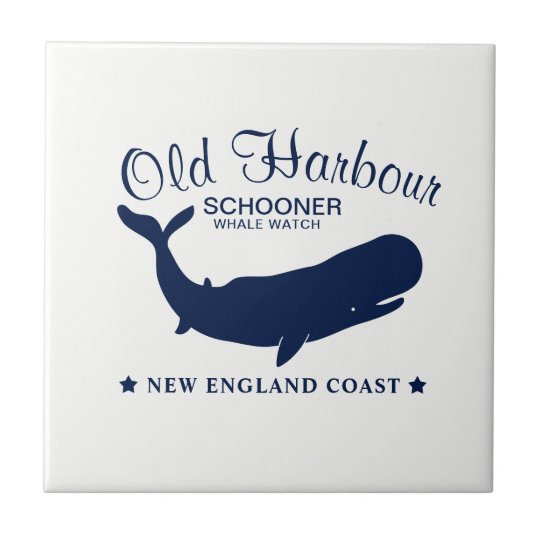 Nautical Whale Watching Label Ceramic Tile