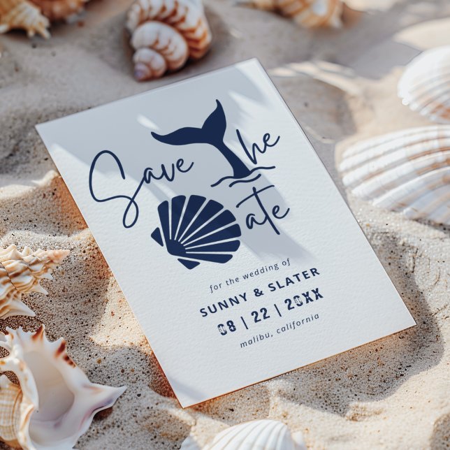 Nautical Whale Waves Sea Shell Beach Typography Save The Date (Creator Uploaded)