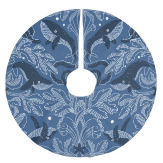 Nautical whales, damask texture pattern. brushed polyester tree skirt